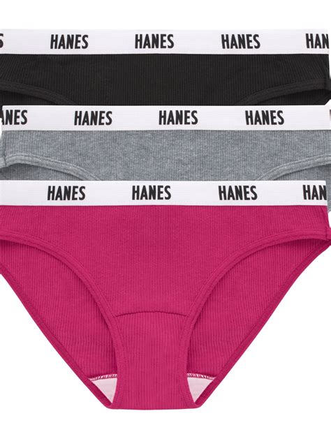 Hanes Womens Ribbed Cotton Bikini Underwear Pack Walmart