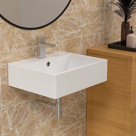 Wall Mounted Bathroom Sink - Sarlai White Wall Hung Vessel Sink ...