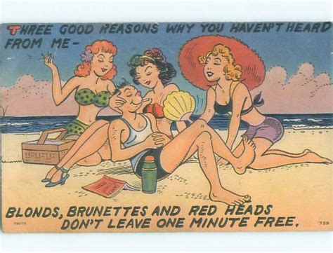 Linen Like Risque MAN With Three Sexy Bikini Girls On Beach Ab6832 Topics Risque Women