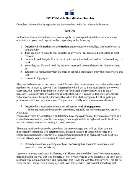 PSY 355 Module One Milestone Template 2 PSY 355 Module One