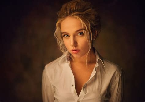 Women White Shirt Face Portrait Maria Popova Blonde Maxim Maximov