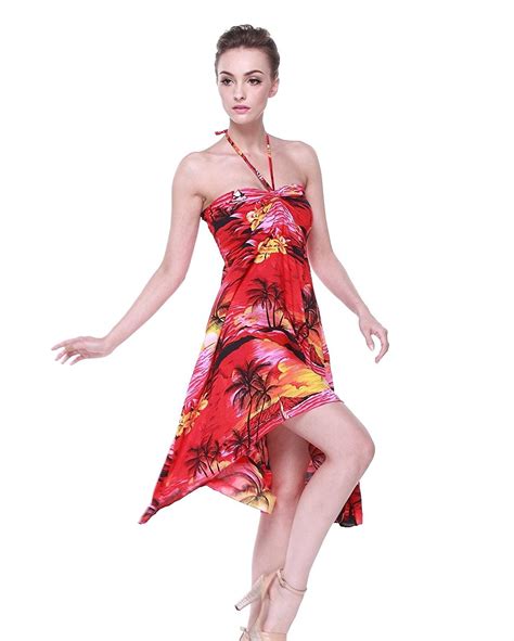 Womens Clothing Dresses Casual Tropical Group Womens Hawaiian Butterfly Dress Sunset Red