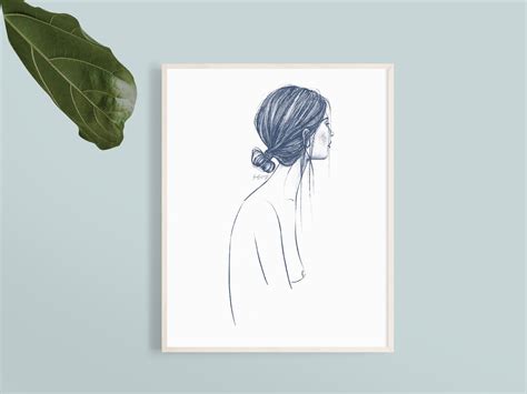 Minimalist Woman Nude Portrait Art Print Boho Wall Art Bohemian