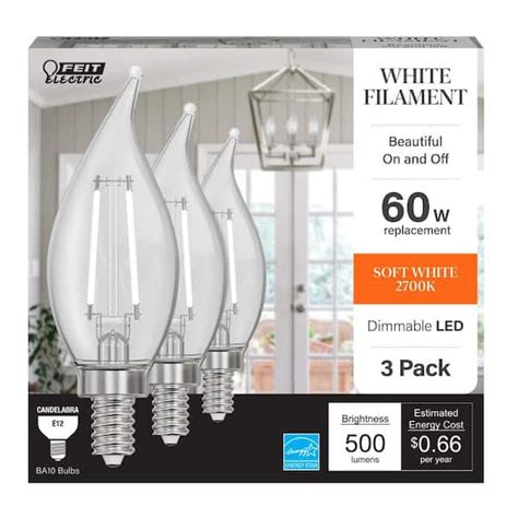 Feit Electric Watt Equivalent Ba E Candelabra Dim White Filament