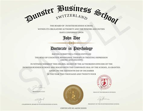Doctorate in Psychology - Dunster Business School Switzerland