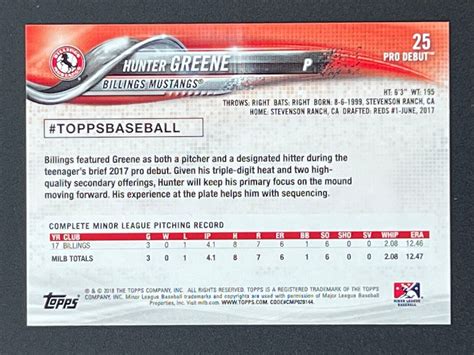 Hunter Greene Topps Pro Debut Cincinnati Reds Ebay