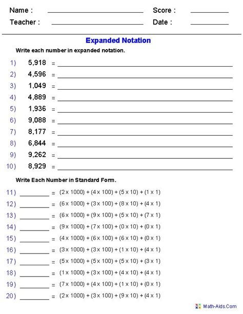 Expanded Notation With Decimals Worksheets