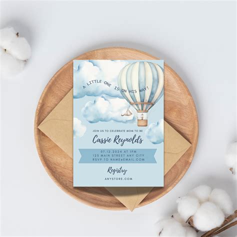 Hot Air Balloon Baby Shower Invitation Template Etsy