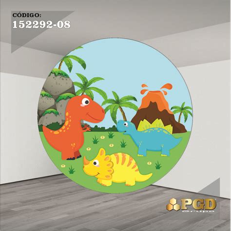 Painel Redondo X Mt Tema Dino Baby Modelo Tecido Em