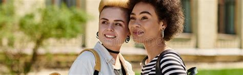 A Multicultural Lesbian Couple In Stylish Stock Image Image Of