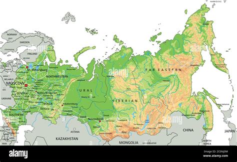 High detailed Russia physical map with labeling Stock Vector Image ...