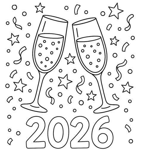 Feliz Año Nuevo 2026 - Dibujos para colorear - Para imprimir gratis