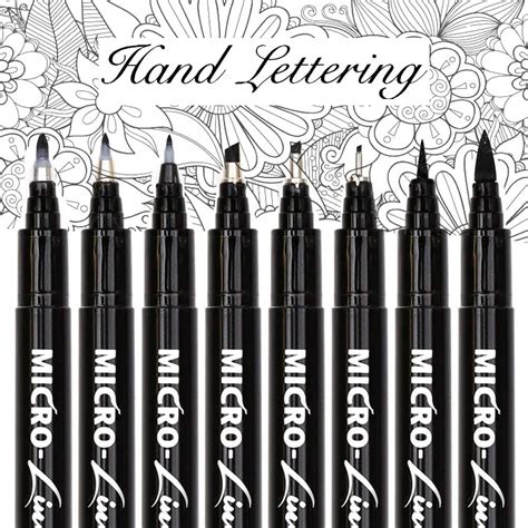 Hand Lettering Pens 8 Size Black Fineliner Pens Calligraphy Brush Pens Art Markers Set For