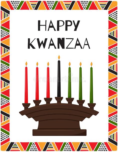 Happy Kwanzaa Greeting Card With Traditional Candle Holder Kinara With Candles Symbolizing 7