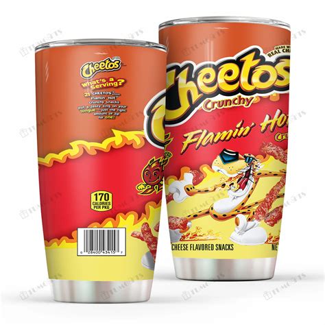 Cheetos Crunchy Flamin Hot Crunchy Snacks Label Stainless Steel Tumbler Homefavo