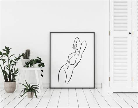 Body Outline Print Naked Woman Line Art Abstract Female Etsy