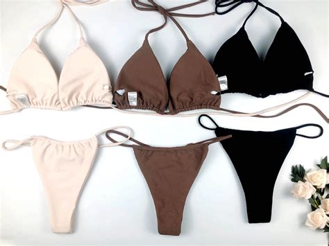 Ruiyi 2023 New Solid Color Double Side Split Bikini Plus Size Swimwear Extreme Mini Micro Bikini