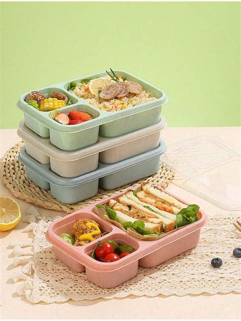 1pc Recipientes de lanche de cor aleatória lancheira Bento dividida