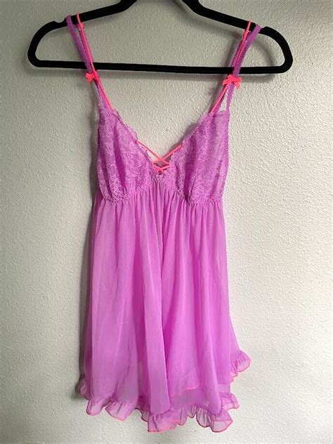 Sz M Victoria S Secret Pink Lace Babydoll Slip Dress Lingerie Honeymoon Sexy EBay