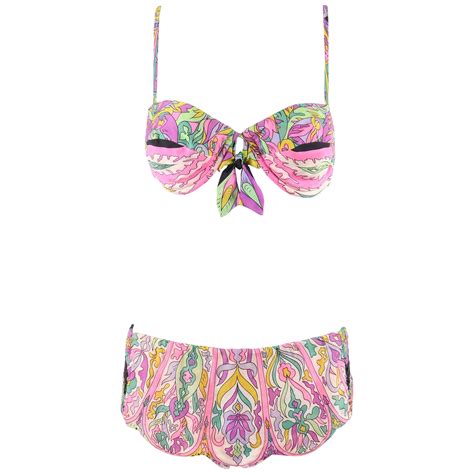 EMILIO PUCCI C 1960s Multicolor Floral Geometric 2 Pc Bikini Bathing