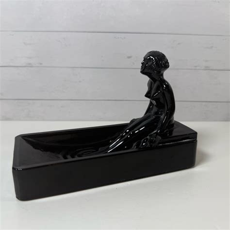 Vintage Accents Vintage Nude Nymph Art Deco Trinketsoap Dish Black