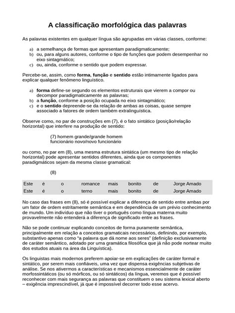 O Que É Classificação Morfológica - Classificação Morfológica das Palavras | PDF | Palavra | Linguística
