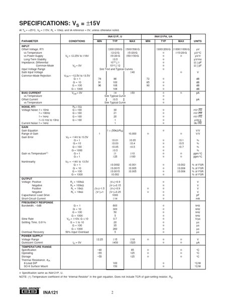 Ina Datasheet Fet Input Low Power Instrumentation Amplifier