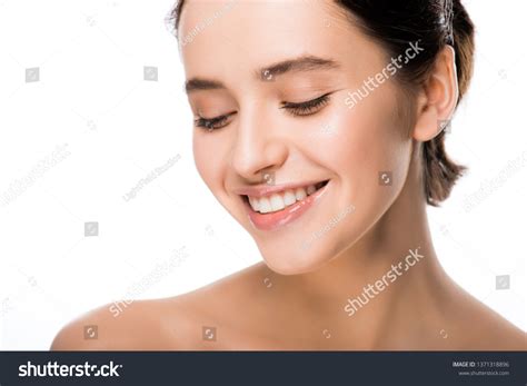 Cheerful Naked Brunette Woman Smiling Isolated Stock Photo Edit Now 1371318896