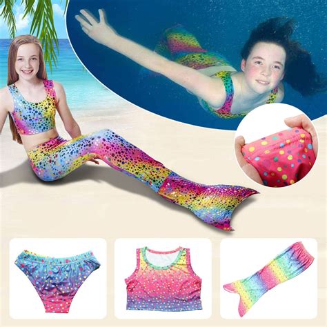 3Pcs Swimming Swimmable Mermaid Tail Bikini Set Bathing Suit 1x Tops 1x Underwear 1x Mermaid