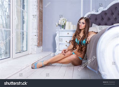 Sexy Slim Brunette Woman Posing Bedroom Stock Photo Shutterstock