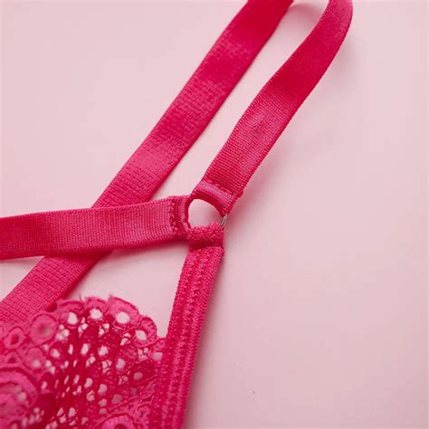 Unique Women Nightwear Embroidered Mesh Floral Lace Rose Underwire Backless Nude Lingerie Set