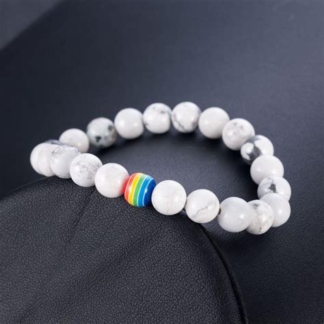 Pride Kralen Contrast Armband Shamballa Gay Pride Lgbtq Regenboog Wit Marmer Stuks Bol