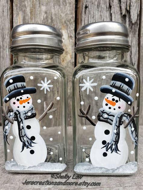 Snowman Salt And Pepper Shakers Set Handpainted Snowmen Etsy