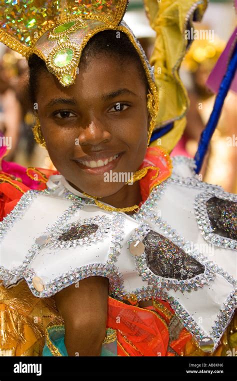 West Indies Trinidad Port of Spain Carnival 2006 Teen girl in colorful ...