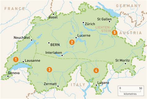 Switzerland Map - Regions list of switzerland with capital and ...