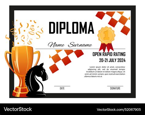 Certificate Diploma Template To Chess Tournament Vector Image