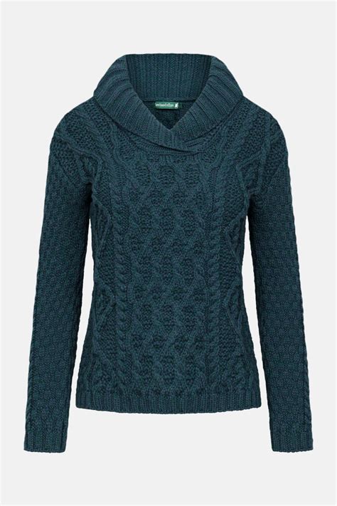 Irelandseye Bramble Aran Blau Gr N Damen Pullover Atlantic Blue