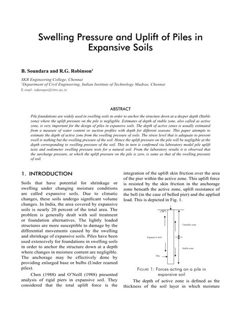 PDF Swelling Pressure And Uplift Of Piles In Expansive Soils