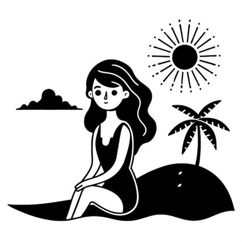 Mujer en bikini chica de verano en vacaciones traje de baño de playa vacaciones dibujado a mano