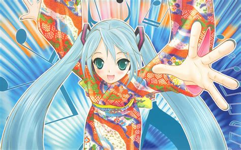 Wallpaper Ilustrasi Tangan Anime Hatsune Miku Gadis Tersenyum