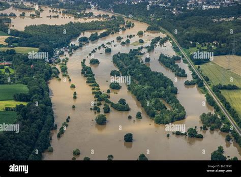 Luftaufnahme Ruhrflut Hochwasser Winz Hattingen Ruhrgebiet