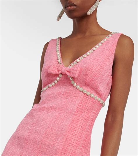 Self Portrait Crystal Embellished Tweed Minidress In Pink Modesens