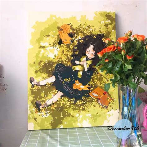 Tranh tô màu theo số Tranh sơn dầu số hóa December8th Hot Trend Cô bé tóc xù Forest Girls Có