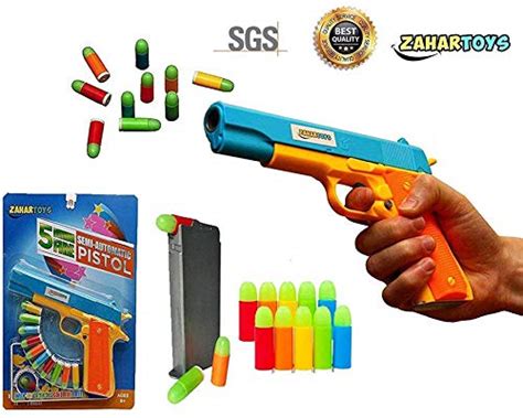 Zahar Toys Realistic Colt 1911 Toy Gun With 10 Colorful Soft Bullets Ejecting Magazine Slide