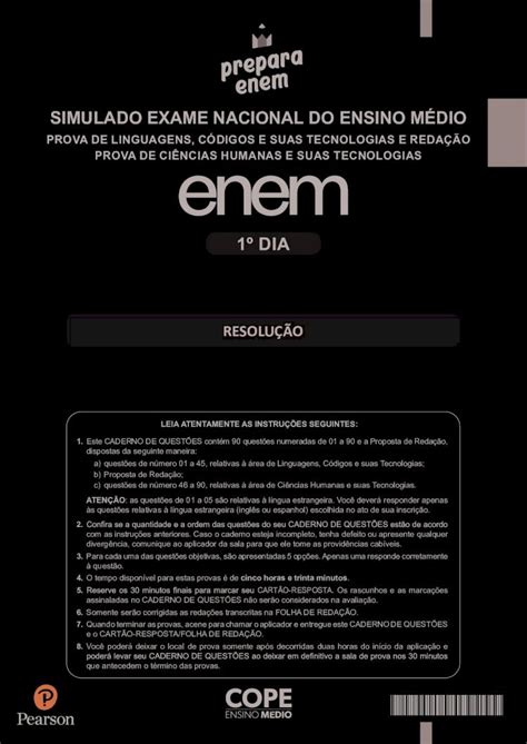 Pdf Simulado Exame Nacional Do Ensino M Dio Resolu O Simulado