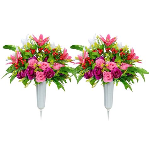 Sets Artificial Cemetery Flowers With Vase Outdoor Grave Flowers