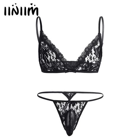 Aliexpress Buy 2PCS Men Lingerie Floral Lace Nightwear Sleepwear Set Bra Top With G String