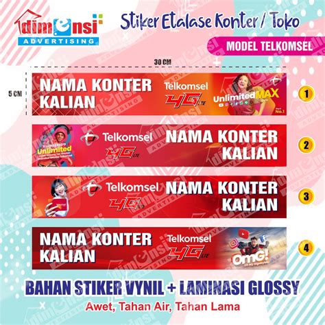 Jual Stiker Etalase Konter Toko Murah Laminasi Model Telkomsel