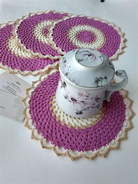 Салфетки розовые вязаные крючком – заказать на Ярмарке Мастеров ...