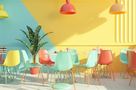 Interior Of Colorful Bauhaus Restaurant And Cafe Premium Ai Generated